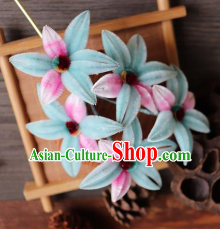 Chinese Handmade Wedding Light Blue Velvet Flowers Hairpins Ancient Palace Queen Hair Accessories Headwear for Women