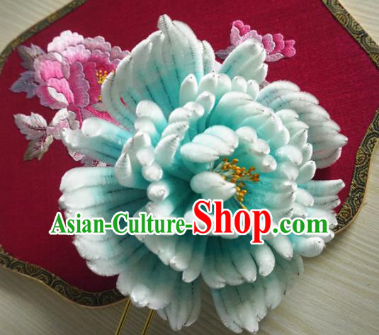 Chinese Handmade Green Velvet Peony Hairpins Ancient Palace Queen Hair Accessories Headwear for Women