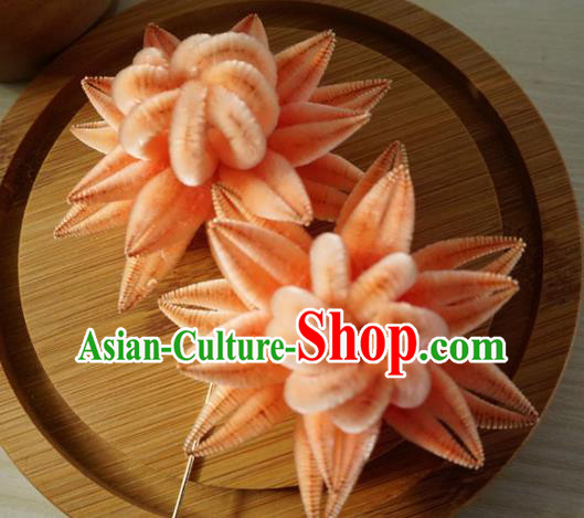 Chinese Handmade Palace Pink Velvet Chrysanthemum Hairpins Ancient Queen Hair Accessories Headwear for Women