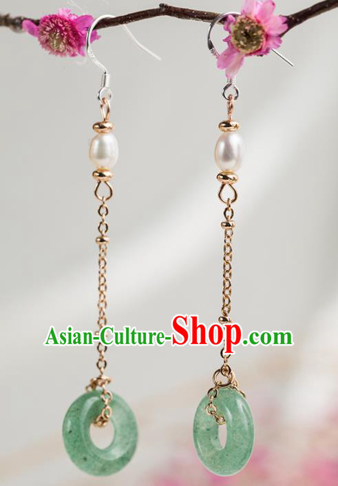 Handmade Chinese Classical Hanfu Jade Ring Earrings Ancient Palace Ear Accessories for Women