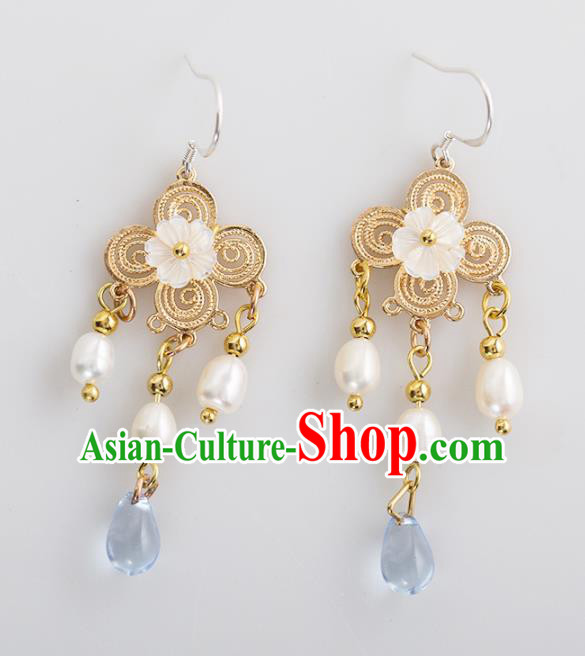 Handmade Chinese Classical Hanfu Pearls Tassel Earrings Ancient Palace Ear Accessories for Women