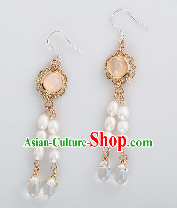 Handmade Chinese Classical Hanfu Pearls Earrings Ancient Palace Ear Accessories for Women