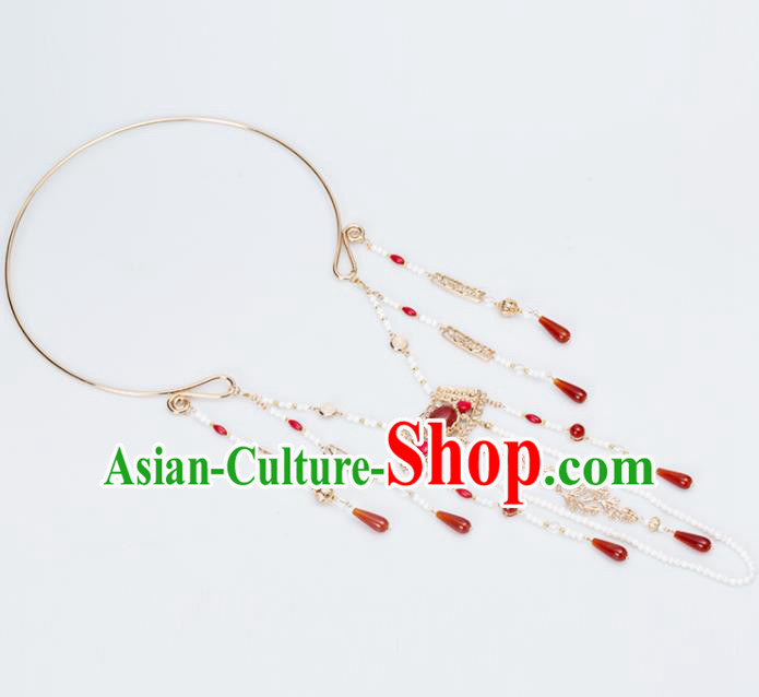 Handmade Chinese Classical Agate Tassel Necklace Ancient Palace Hanfu Necklet Accessories for Women