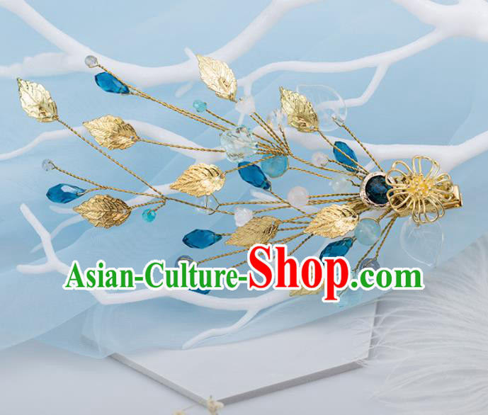 Chinese Handmade Hanfu Golden Leaf Hair Claw Hairpins Ancient Princess Hair Accessories Headwear for Women