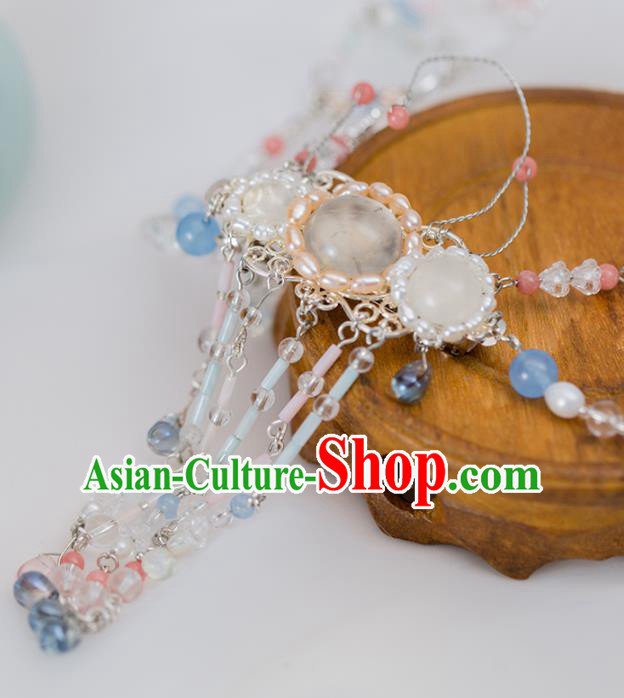 Handmade Chinese Classical Necklace Ancient Palace Hanfu White Chalcedony Necklet Accessories for Women