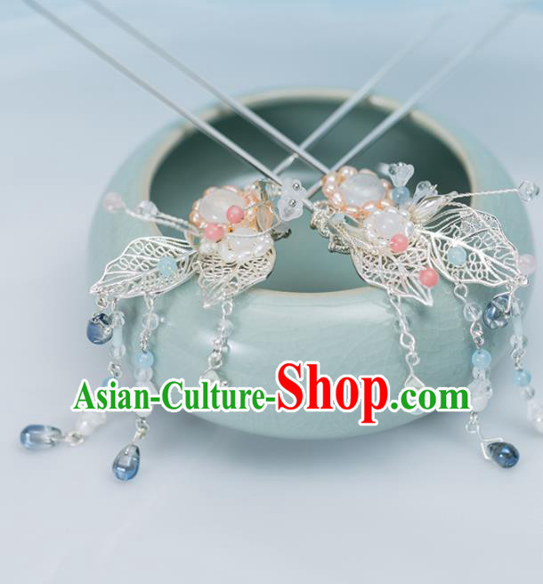 Chinese Handmade Hanfu Pearls Hairpins Ancient Princess Hair Accessories Headwear for Women