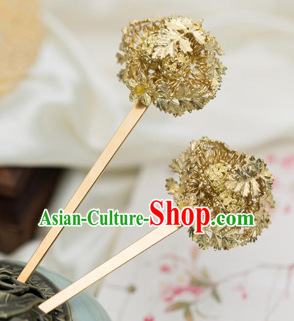 Chinese Handmade Hanfu Hair Clips Golden Leaf Hairpins Ancient Princess Hair Accessories Headwear for Women