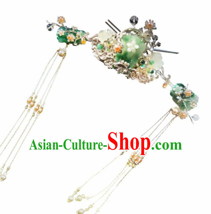 Chinese Handmade Hanfu Hairpins Jade Hair Crown Ancient Palace Princess Hair Accessories Headwear for Women
