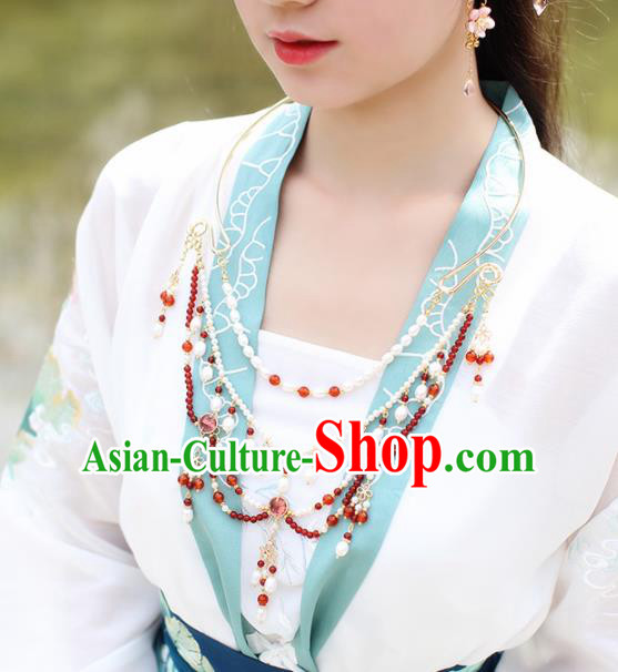 Handmade Chinese Classical Tassel Necklace Ancient Palace Hanfu Beads Necklet Accessories for Women