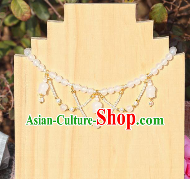 Handmade Chinese Classical White Beads Necklace Ancient Palace Hanfu Necklet Accessories for Women