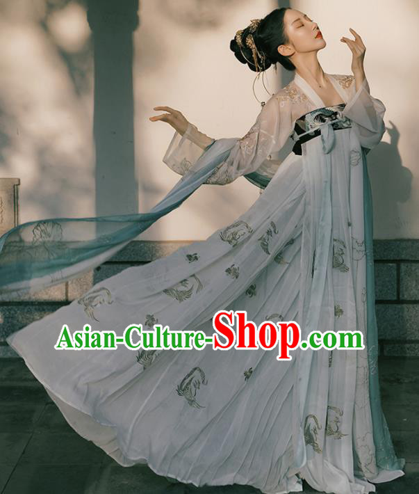 Chinese Traditional Tang Dynasty Imperial Concubine Historical Costume Ancient Peri Embroidered Hanfu Dress for Women