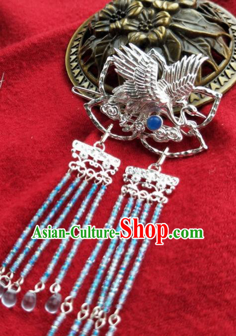 Chinese Handmade Hanfu Crane Tassel Hair Claw Hairpins Ancient Palace Princess Hair Accessories Headwear for Women