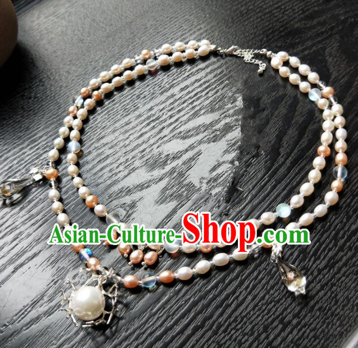 Handmade Chinese Classical Pearls Necklace Ancient Palace Hanfu Necklet Accessories for Women