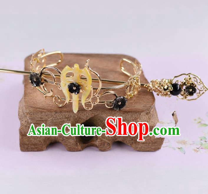 Chinese Traditional Hair Accessories Ancient Swordsman Prince Golden Hairdo Crown for Men