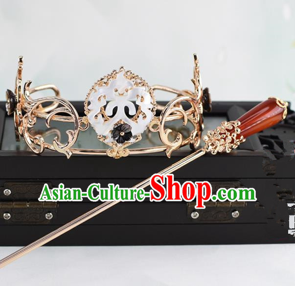 Chinese Traditional Swordsman Hair Accessories Ancient Prince Golden Hairdo Crown for Men