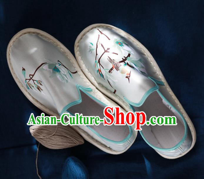 Chinese Handmade Blue Satin Shoes Traditional National Shoes Ancient Princess Embroidered Hanfu Shoes for Women