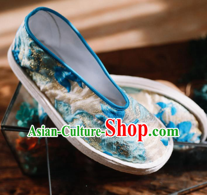 Chinese Handmade Beige Shoes Traditional National Shoes Ancient Princess Embroidered Hanfu Shoes for Women