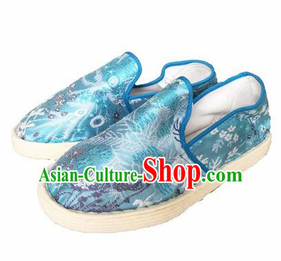 Chinese Handmade Blue Satin Shoes Traditional National Shoes Ancient Princess Hanfu Shoes for Women
