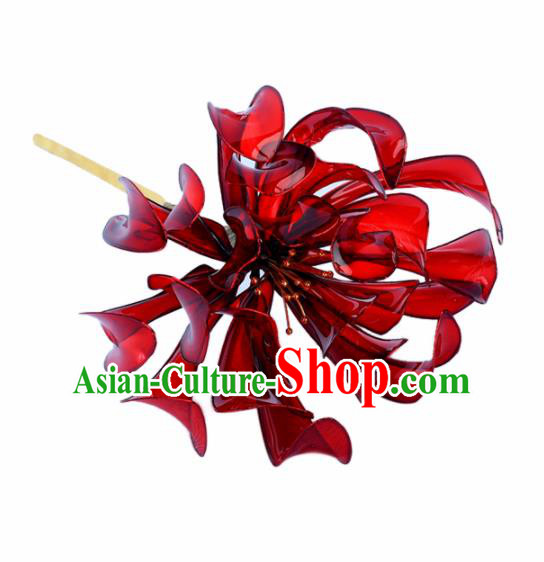 Chinese Handmade Palace Queen Red Peony Hairpins Ancient Hair Accessories Headwear for Women