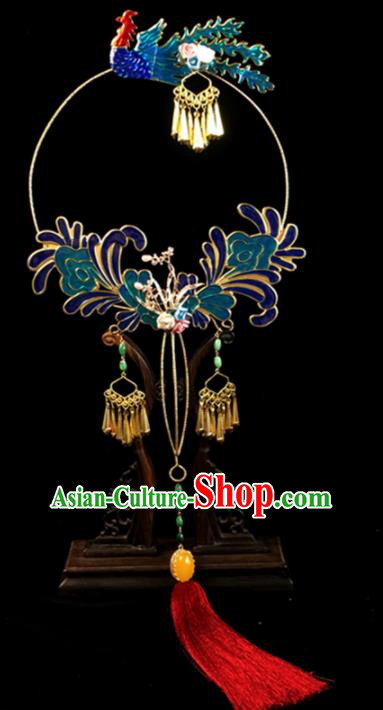 Chinese Traditional Wedding Cloisonne Round Fans Ancient Bride Palace Fan for Women