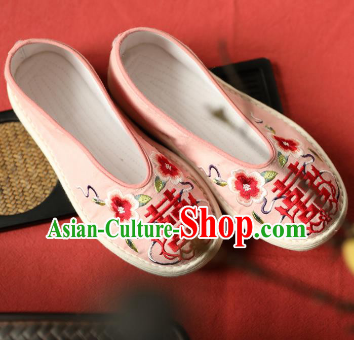 Chinese Handmade Wedding Pink Cloth Shoes Traditional National Shoes Ancient Princess Embroidered Hanfu Shoes for Women