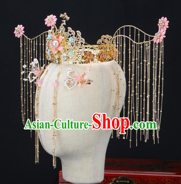 Chinese Handmade Palace Queen Tassel Phoenix Coronet Hairpins Ancient Hair Accessories Headwear for Women