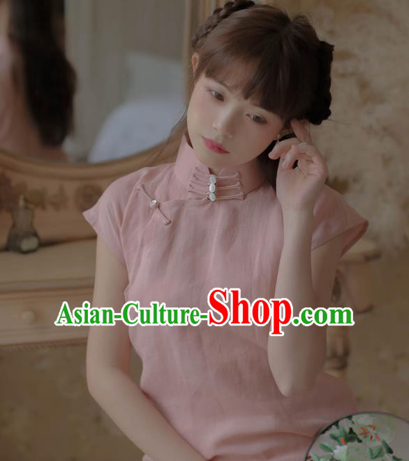 Chinese Classical National Pink Cheongsam Traditional Tang Suit Qipao Dress for Women