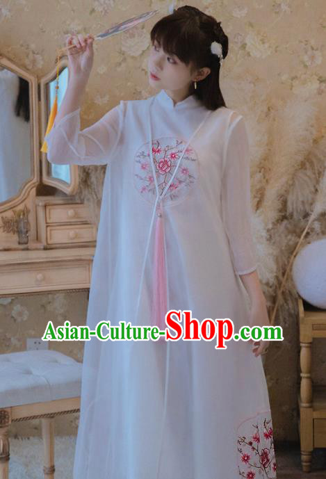 Chinese Classical National White Veil Cheongsam Traditional Tang Suit Qipao Dress for Women