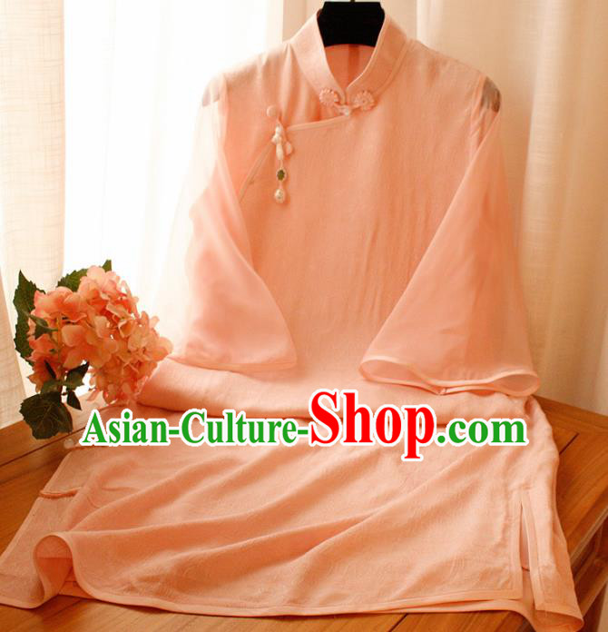 Chinese Classical National Light Pink Cheongsam Traditional Tang Suit Qipao Dress for Women