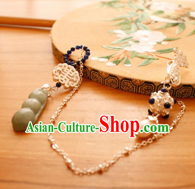 Chinese Handmade Palace Accessories Ancient Queen Jade Brooch Headwear for Women