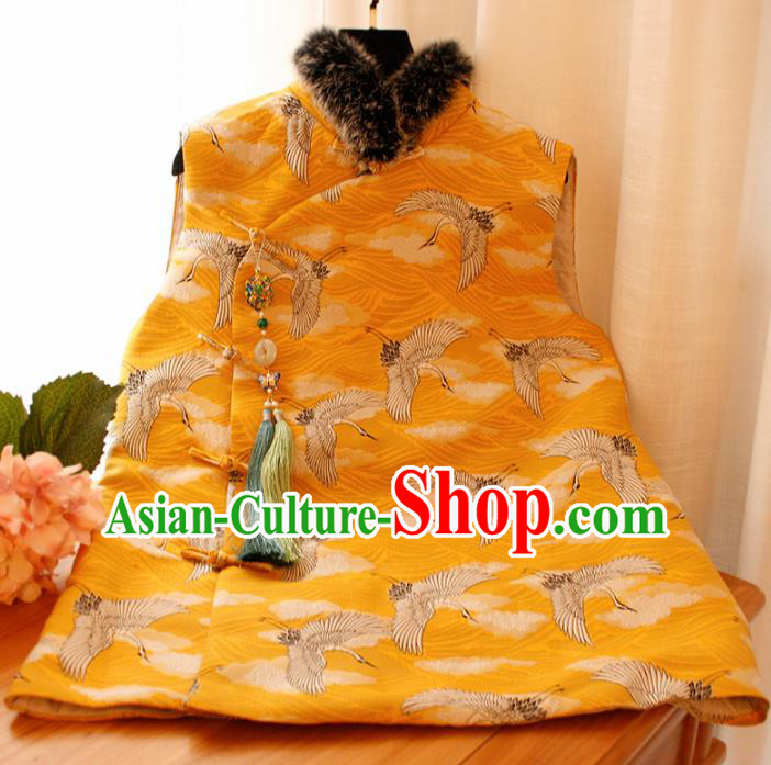 Chinese National Classical Embroidered Yellow Vest Traditional Tang Suit Upper Outer Garment for Women