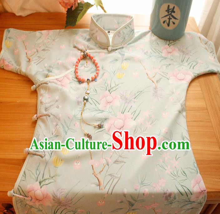 Traditional Chinese National Green Silk Cheongsam Classical Tang Suit Qipao Dress for Women