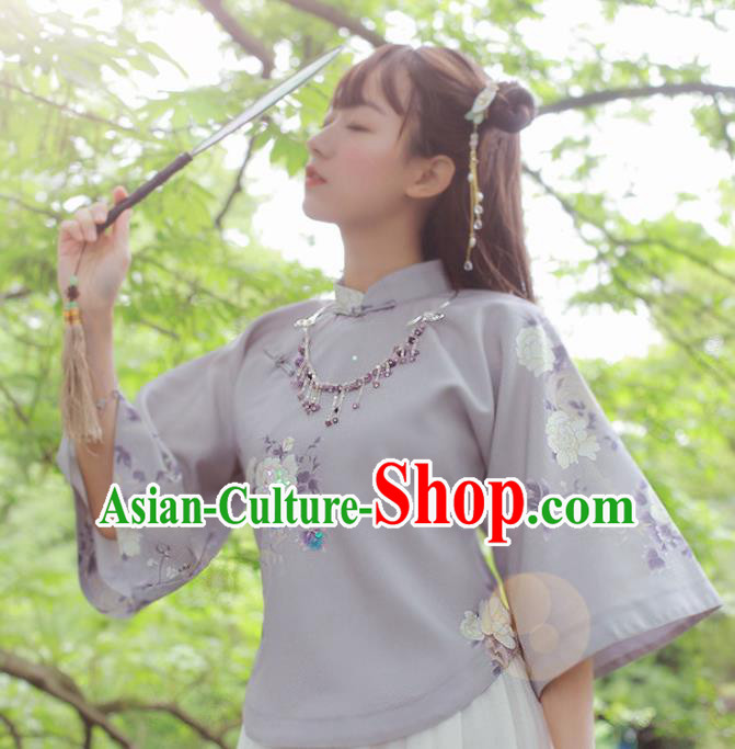 Chinese National Classical Purple Blouse Traditional Tang Suit Upper Outer Garment for Women