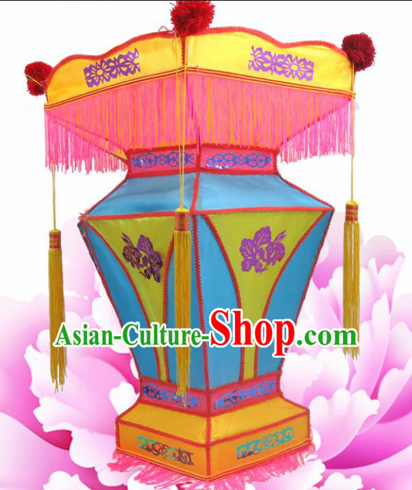 Handmade Chinese Blue Palace Lanterns Traditional New Year Lantern Ancient Ceiling Lamp