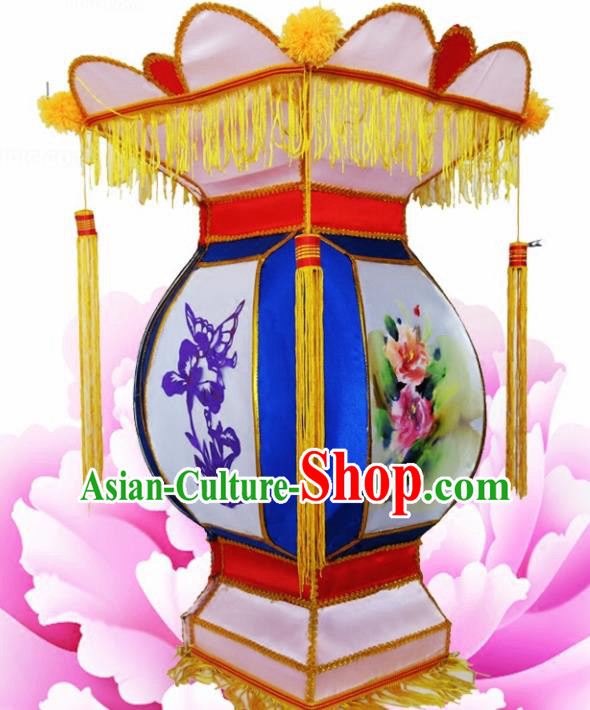 Chinese Handmade Blue Palace Lanterns Traditional New Year Lantern Ancient Ceiling Lamp