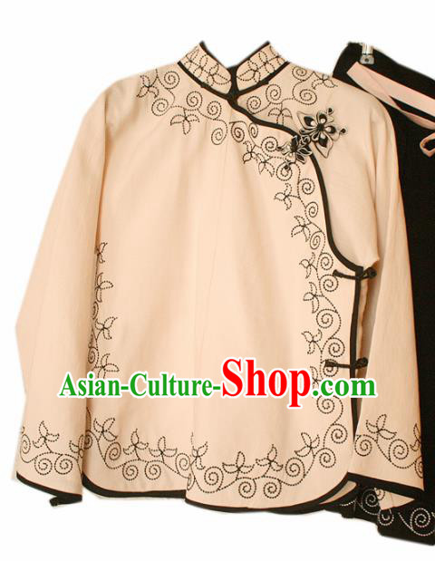 Chinese National Classical Beige Blouse Traditional Tang Suit Upper Outer Garment for Women