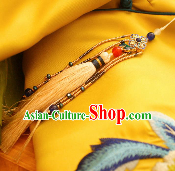 Chinese Handmade Palace Tassel Pendant Accessories Ancient Queen Cloisonne Brooch Headwear for Women