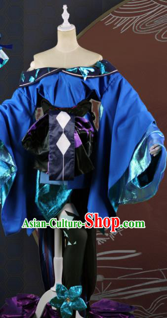 Chinese Traditional Cosplay Game Peri Costume Ancient Fairy Swordswoman Blue Hanfu Dress for Women