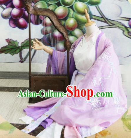 Chinese Traditional Cosplay Jin Dynasty Costume Ancient Peri Princess Purple Hanfu Dress for Women