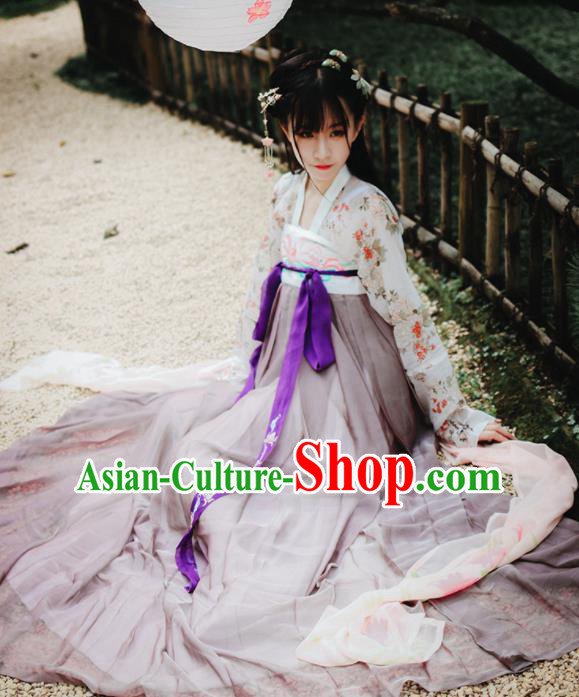 Traditional Chinese Tang Dynasty Young Lady Costume Ancient Court Maid Hanfu Dress for Women
