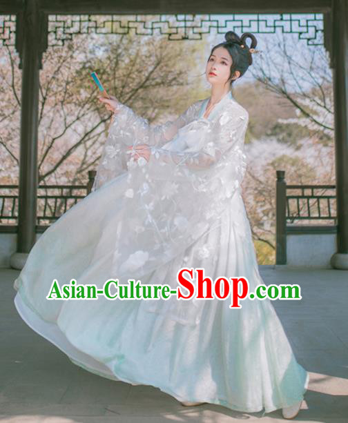Chinese Ancient Peri White Hanfu Dress Traditional Tang Dynasty Court Princess Costume for Women
