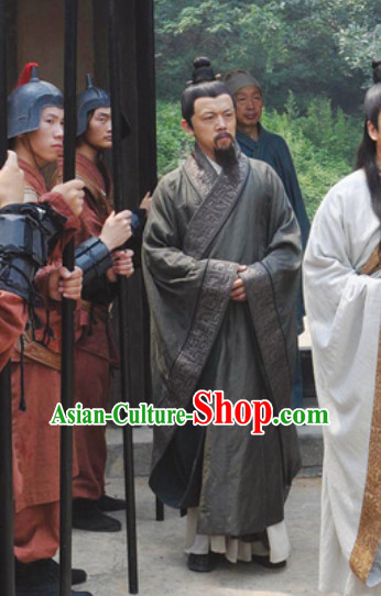 Chinese Ancient Gray Robe Male Clothing Traditional Scholar Costume Complete Set for Men