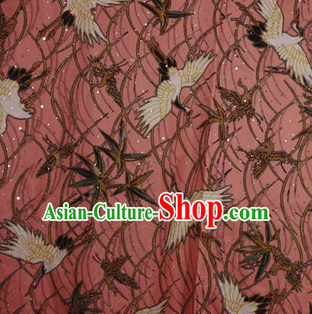 Chinese Traditional Satin Fabric Material Classical Cranes Pattern Design Pink Brocade Cheongsam Silk Fabric
