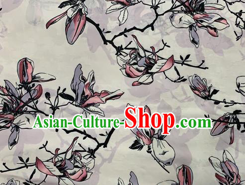 Chinese Traditional Satin Fabric Material Classical Mangnolia Pattern Design Brocade Cheongsam Silk Fabric