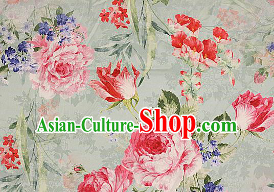 Chinese Traditional Fabric Classical Peony Pattern Design White Brocade Cheongsam Satin Material Silk Fabric