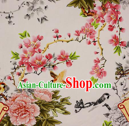 Chinese Traditional Fabric Classical Peach Blossom Peony Pattern Design Brocade Cheongsam Satin Material Silk Fabric