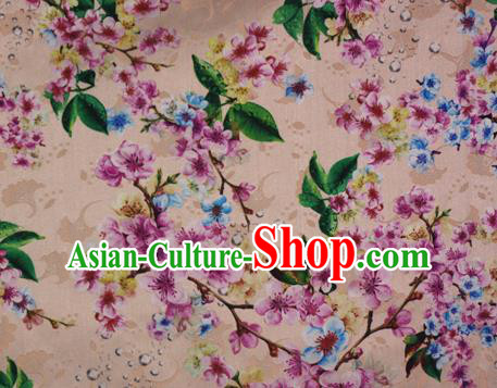 Chinese Traditional Fabric Classical Peach Blossom Pattern Design Brocade Cheongsam Satin Material Silk Fabric