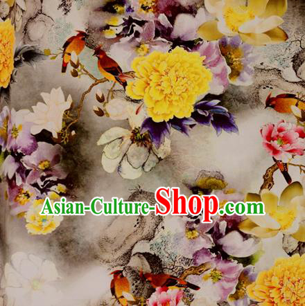 Chinese Traditional Fabric Classical Yellow Peony Pattern Design Brocade Cheongsam Satin Material Silk Fabric