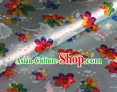 Chinese Traditional Fabric Classical Cherry Blossom Pattern Design White Brocade Cheongsam Satin Material Silk Fabric