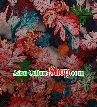 Chinese Traditional Fabric Classical Red Leaf Pattern Design Brocade Cheongsam Satin Material Silk Fabric